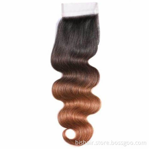 BIS Ombre Body Wave Bundles With Closure 1B30 Honey Blonde Bundles With Brazilian Human Hair 4x4 Transparent lace Closure